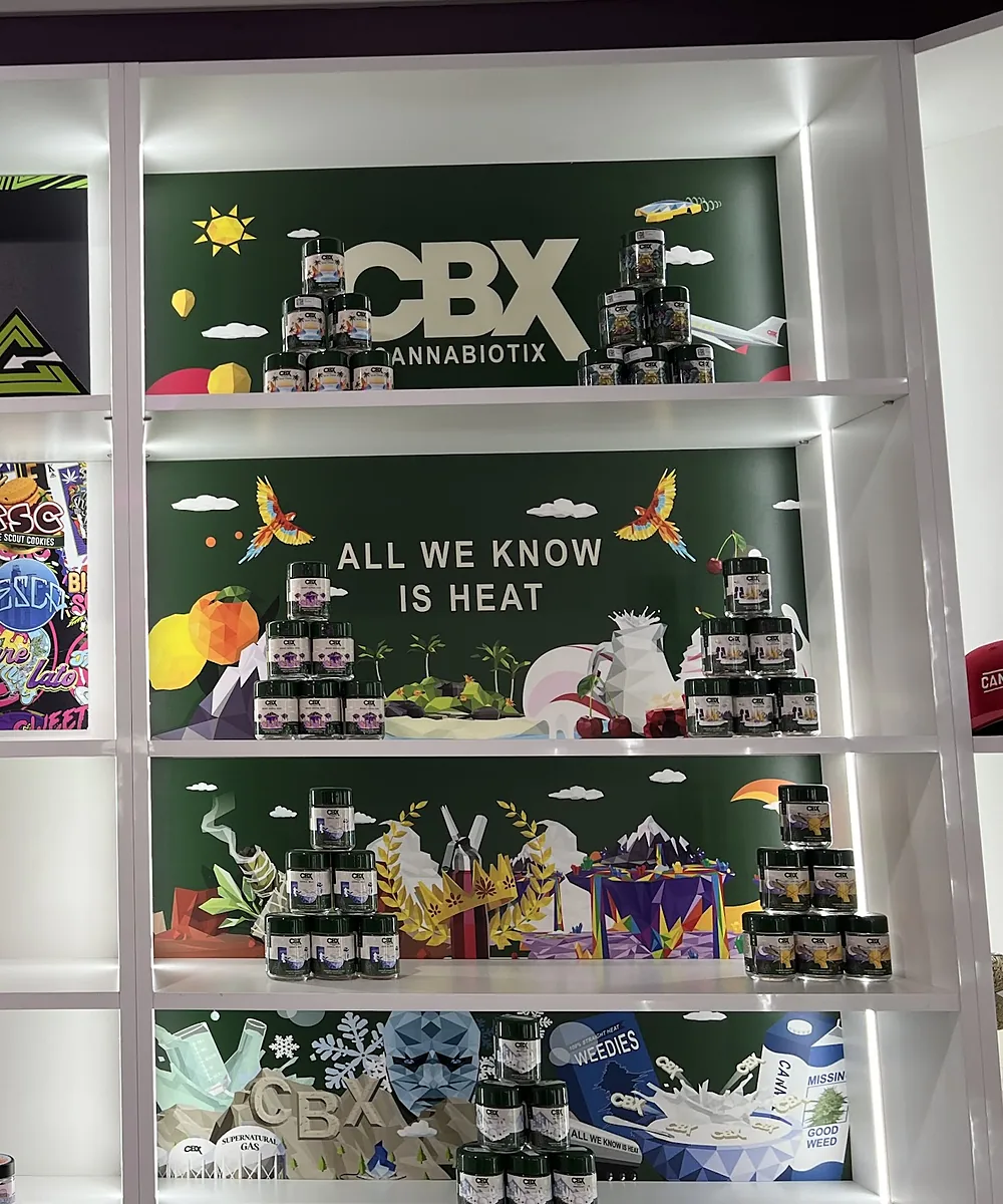 Cannabiotix CBX flower display at Cannasseurs Club in North Hollywood