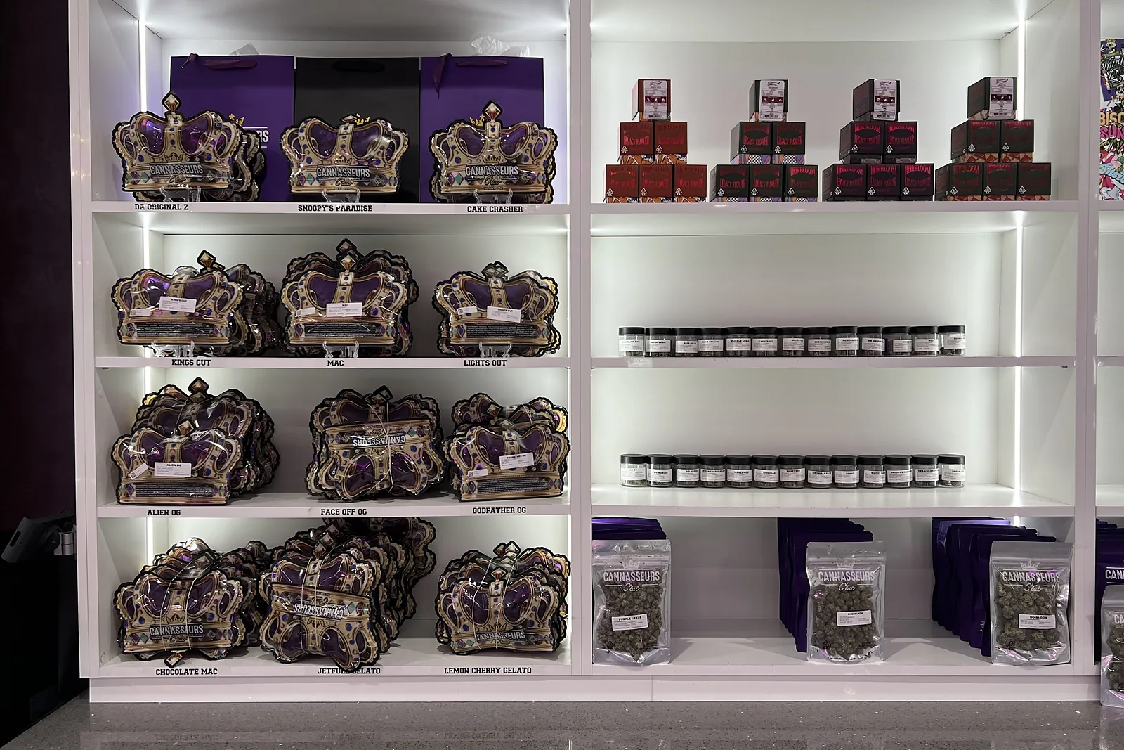 Cannasseurs house flower in crown jars at our North Hollywood store