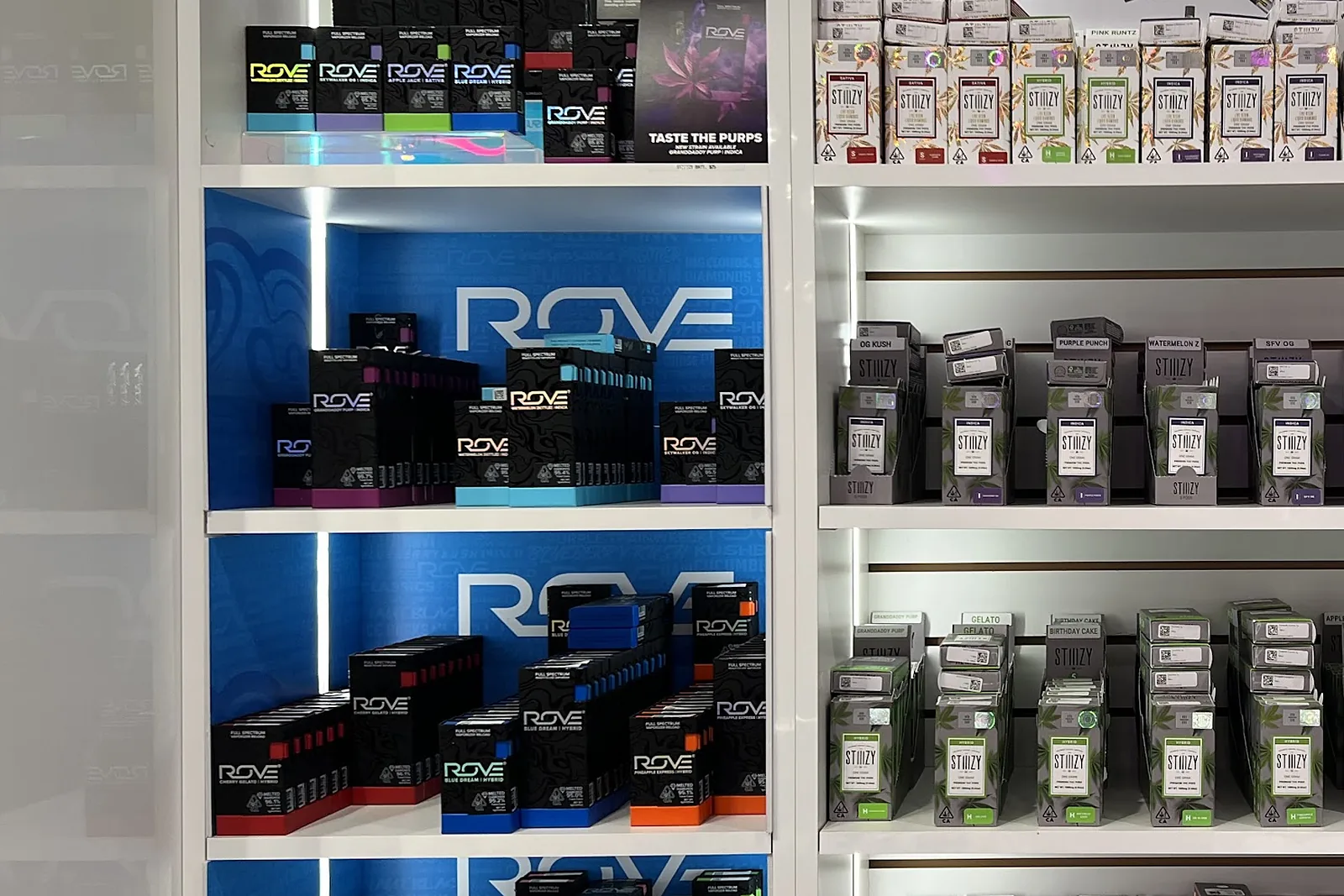 Rove Live Resin Diamonds on the blue Rove shelves at Cannasseurs Club, North Hollywood